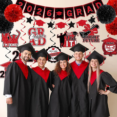 Red and Black Graduation Decorations 2026, 2026 Grad Banner and Congrats Grad Ha
