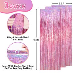 3.3×6.6 Ft Foil Fringe Backdrop Curtains Tinsel Streamer Birthday 3 PCS