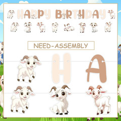 Goat Birthday Decorations, Goat Theme Happy Birthday Banner Farm Animals Theme