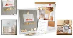 Baby Shower Guest Book Frame – 3D Shadowbox with Wooden Hearts, Gold, Unisex