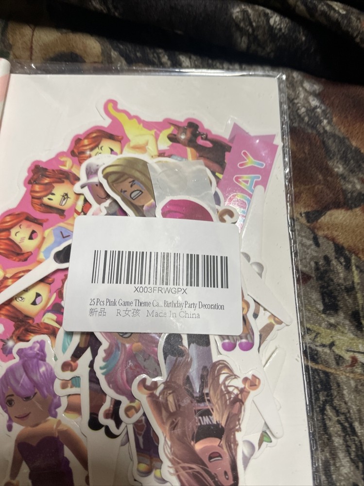 25 PCs Pink Roblox Game Themed Cake Toppers Birthday Decorations