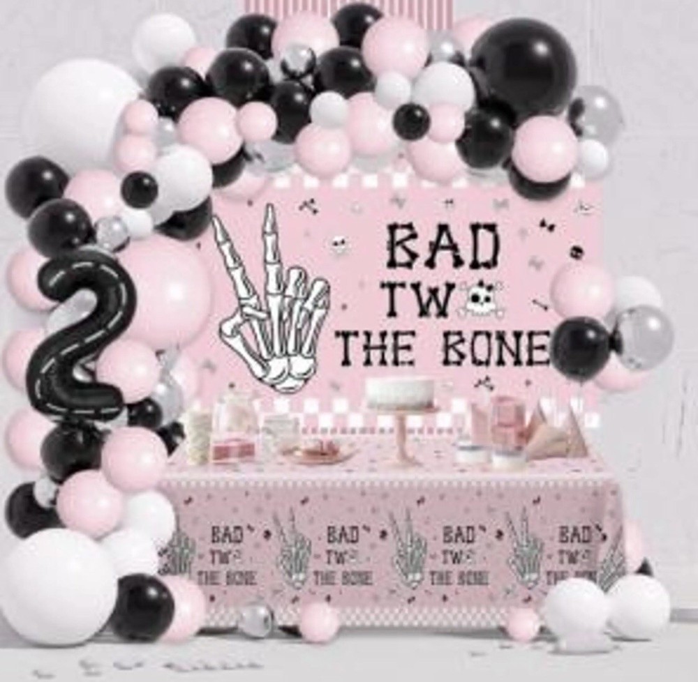 Bad Two The Bone Birthday Decorations, Balloons Tablecloth And Backdrop