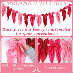 Pink Bow Garland Banner for Fireplace Mantel Decor Satin Ribbon Bow Knot Hanging