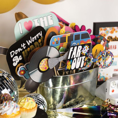 60S Photo Booth Props – 41-Pc Photo Booth Kit with 8 X 10-Inch Sign, 60 Adhesive