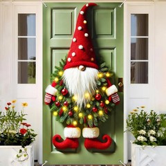 Christmas Gnome Door Banner for Holiday Front Porch Decor Santa Elf Wreath Hang