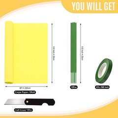 Crepe Paper Roll Yellow 9.8Inch x 8.2Ft/3 Rolls Sheet Flower Making Kit
