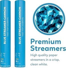 2 Pack Streamer Confetti, 12» Biodegradable Blue Cannon, Poppers for Wedding
