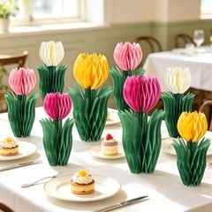 8 PCS Paper Flower Tulip Honeycomb Decor Table Centerpieces Spring Party