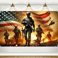 Patriotic Soldier Backdrop Banner 71 x 43 Inch 4th of July Patriotic Soldier#1