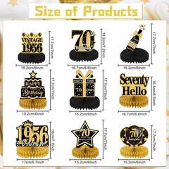 70th Birthday Decorations – 9PCS Vintage Black Gold Table Centerpieces