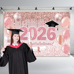 Pink Graduation Decorations Class of 2026, Pink Rose Gold Graduation Backdrop