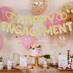 Pre-Strung Engagement Party Decorations,Glitter Happy Engagement Banner,Engaged