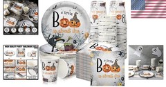 Stylish 200 Pcs Halloween Tableware Set – Plates, Cups & Napkins for 50 Guests