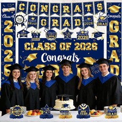 2026 Graduation Decorations – Navy Blue and Gold Graduation Decorations Set Cong
