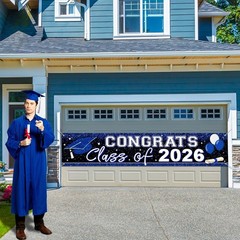 Durable & Fade Resistant Blue Graduation Banner – Class of 2026 Celebration