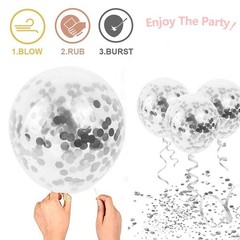 50 Pack White Silver Confetti Balloons 12 Inch Metallic Party Decor Ribbon