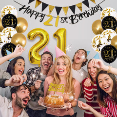 21St Birthday Decorations Him Her, Black Gold 21 Birthday Party Decor Golden Bla