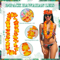 Tropical Hawaiian Leis Decorations (24Pcs) for Luau Party Decor & Summer Themes