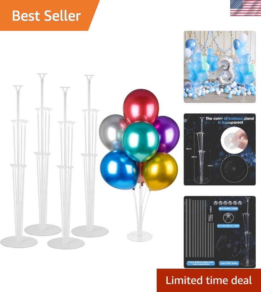 4 Sets Reusable Balloon Stand Kits for Birthday, Graduation & Baby Showers