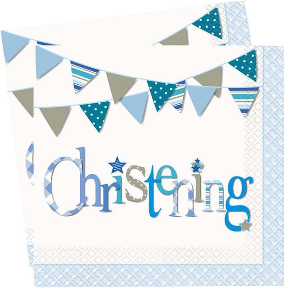 Boys Blue Christening Party Decorations Balloon Banners Napkins Tableware Plate