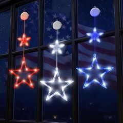 Battery Operated Star Window Lights, 3 Pack – Red White Blue Independence Decor