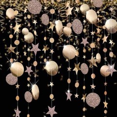 Star and Circle Hanging Garland, 65 feet 65 Feet Length, Champagne Gold