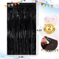 Black Fringe Curtain Party Streamers 2Pack 3.3×8.3 Ft Foil Fringe Backdrop