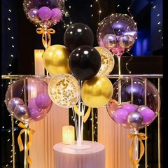 Centros de mesa con soporte para globos y decoraciones fiestas en negro y dorado
