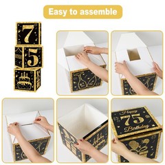75th Birthday Decorations Boxes for Men- 3PCS Black Gold Happy 75th Birthday …