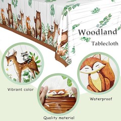 3Ct Woodland Plastic Tablecloth Creatures Fox Birthday Baby Shower Banner Wild