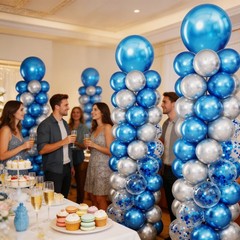 Navy Blue and Silver Balloon Column Stand Kit Set of 2 for Floor, Blue and Si…