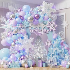 Winter Wonderland Decorations, 162Pcs Snowflake Blue Purple Balloons Arch Gar…