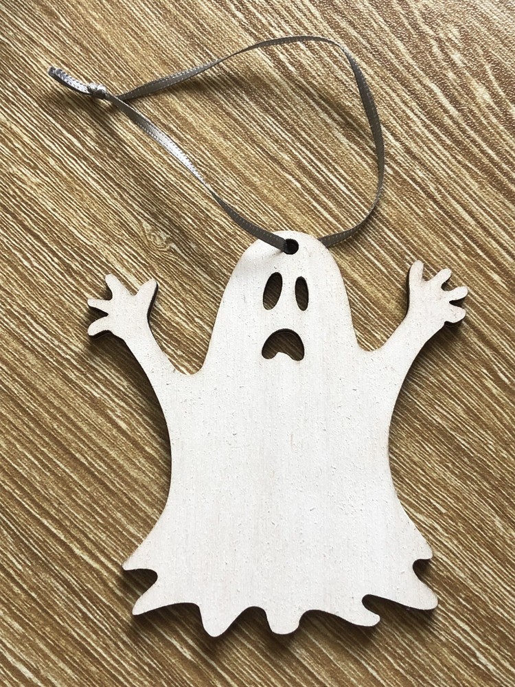 halloween Hanging decoration White Ghost Laser Cut Painted Plywood. With Ribbon.