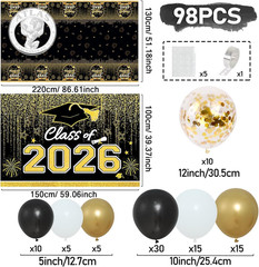 Graduation Decorations 2026, Black and Gold Balloon Garland Arch, Black and Gold