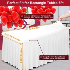 Thick 2 in 1 Spandex Table Skirt and 6Ft (Fits for 72″L x 30″W Table), White