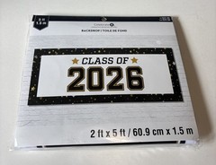 Class of 2026 Grad. 5 Ft Backdrop Black, Gold, Silver & White Celebrate It New
