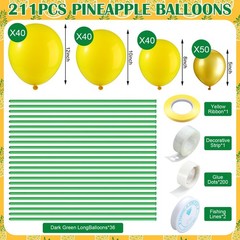 206 Pcs Pineapple Balloon Kit with Metallic Gold Dark Green Long Balloons Dec…
