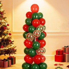 Red and Dark Green Balloons – 50pcs 12inch Christmas Balloons with Ribbons fo…