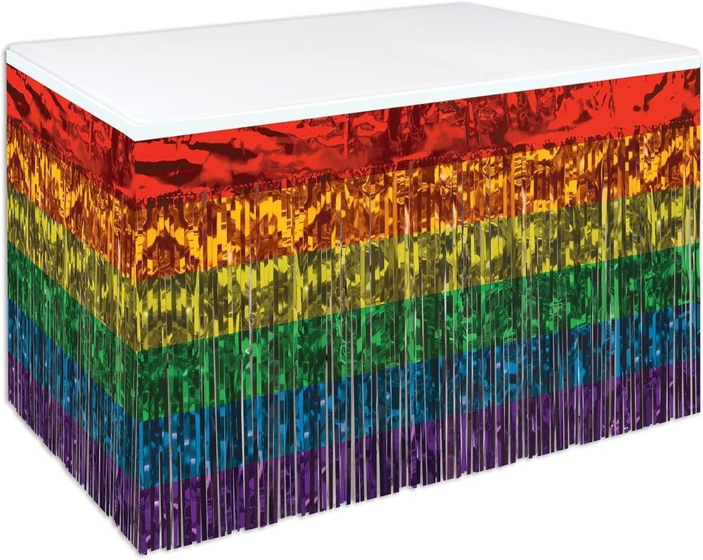 Metallic Plastic 1 Ply Rainbow Table Skirt Pride Decorations LGBQT Tableware 30″