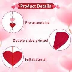 8 Pack Felt Heart Garland, Valentines Day Decorations-No DIY Red Pink White H…