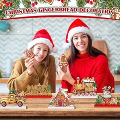 6 Pcs Christmas Gingerbread Man Table Decoration Signs Wooden Xmas Centerpieces