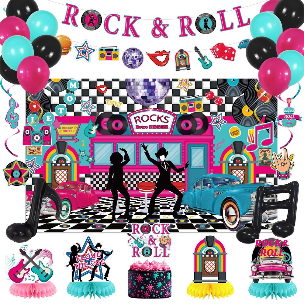 1950’s Rock and Roll Party Decorations – 50’s Photo Diner Backdrop, Rock and …