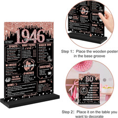 80Th Birthday Decorations Back in 1946 Table Sign for Women, Rose Gold