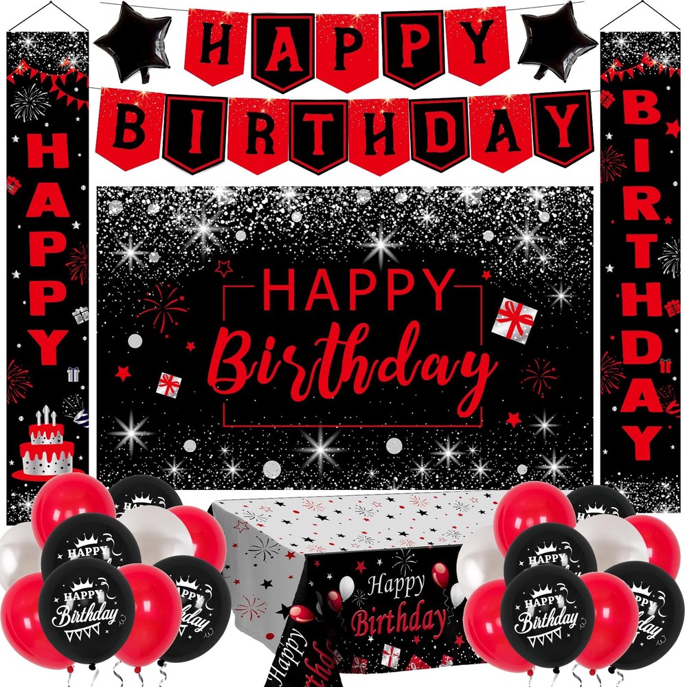 Red Black Birthday Decorations for Men Women, Red and Black Party Decorations…
