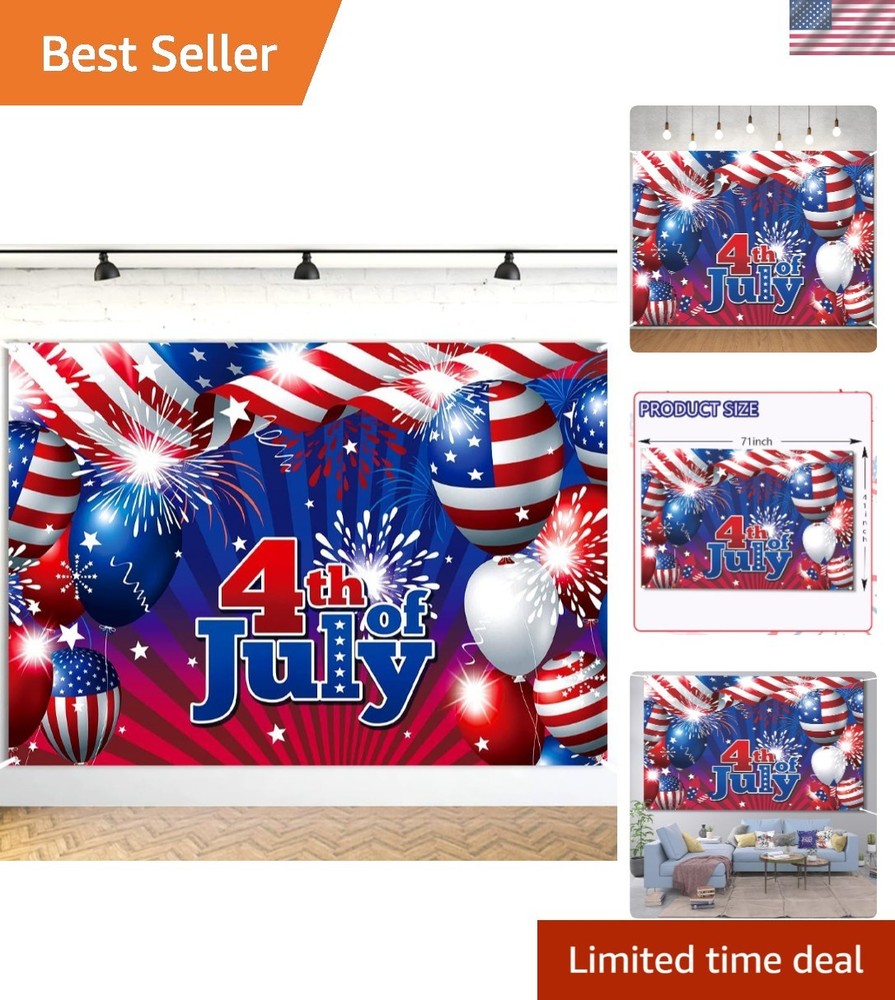 Large Red, White & Blue 4th of July Banner – Stunning Party Backdrop 71x45in