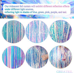 Iridescent Party Streamers Backdrop – Neon Transparent Holographic Tinsel Foil
