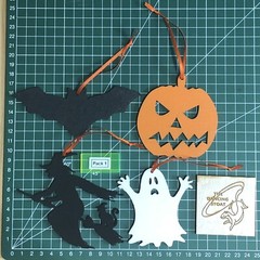 Halloween Hanging decorations. Laser Cut Painted Plywood. With Ribbons Pack 1