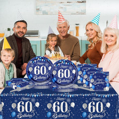 60Th Birthday Decorations for Men,61Pcs Blue Silver 60Th Birthday Decorations Ta