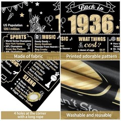Large 90th Birthday Banner Backdrop Decorations for Women Men, Black Gold 90th