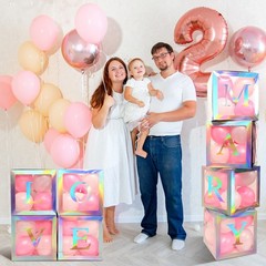 Geyee 8 Pcs Transparent Balloon Box with 78 Letters for Baby Shower 3 Sets of…